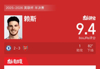 切尔西2比3不敌阿森纳，赖斯助攻获评9.4分